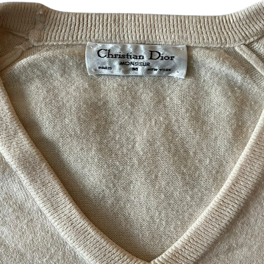 Vintage 80’s Christian Dior Monsieur Cream V-Neck Sweater, Size M
